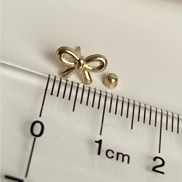 10k Solid Gold Bow Earrings,Second hole Studs, Piercing Studs Earrings for kids - Picture 5 of 15